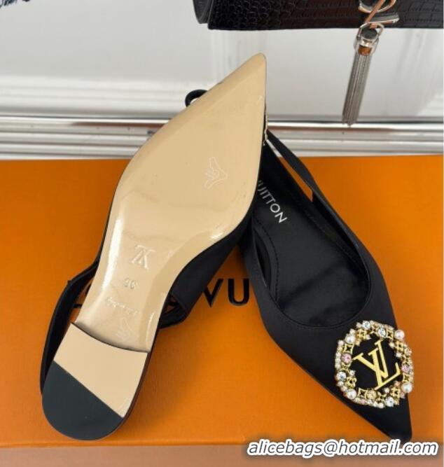 Classic Hot Louis Vuitton Met Slingback Ballerinas Flat in Satin Black 0226125