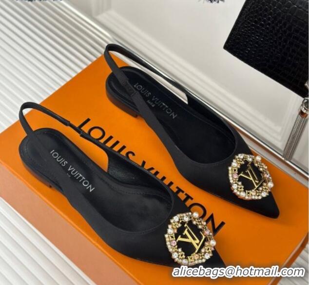 Classic Hot Louis Vuitton Met Slingback Ballerinas Flat in Satin Black 0226125