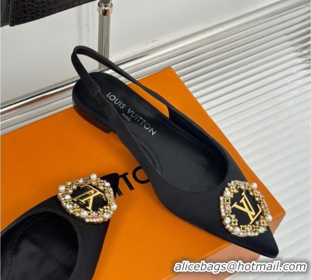 Classic Hot Louis Vuitton Met Slingback Ballerinas Flat in Satin Black 0226125