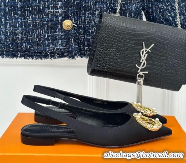 Classic Hot Louis Vuitton Met Slingback Ballerinas Flat in Satin Black 0226125