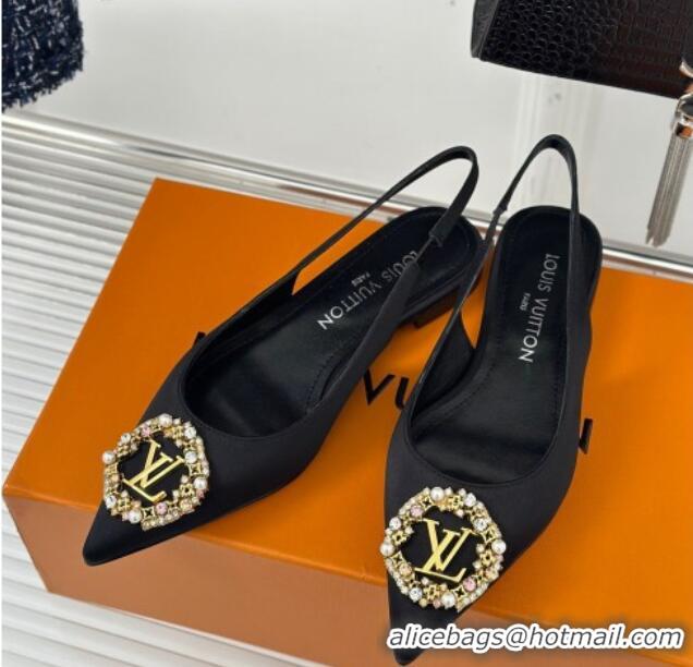 Classic Hot Louis Vuitton Met Slingback Ballerinas Flat in Satin Black 0226125