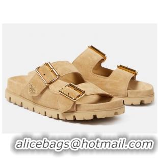 Buy Discount Prada Suede Double-Buckle Slide Sandals PA8915