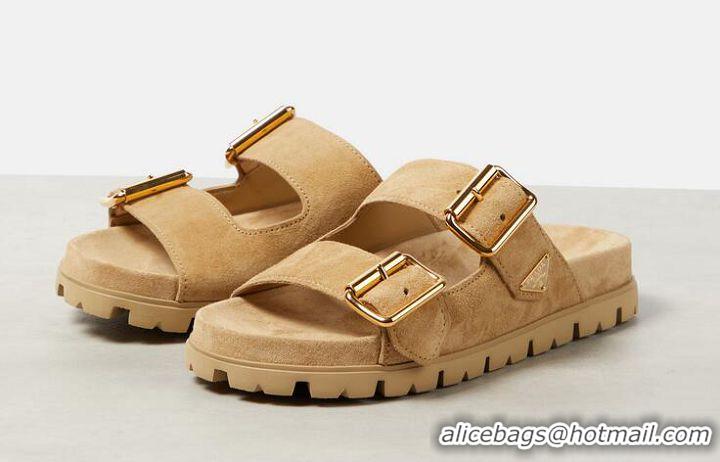 Buy Discount Prada Suede Double-Buckle Slide Sandals PA8915