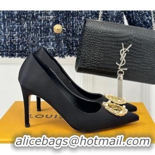 Luxury Discount Louis Vuitton Met Pumps 7cm in Satin Black 226140