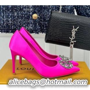 Luxury Louis Vuitton Met Pumps 7cm in Satin Dark Pink 0226141