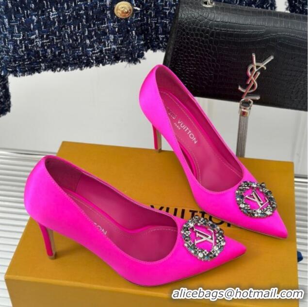 Luxury Louis Vuitton Met Pumps 7cm in Satin Dark Pink 0226141