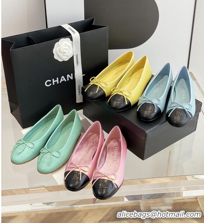 ​Pretty Style Chanel Calfskin  CC Cap Toe Ballet Flats CH5841 Blue/Black