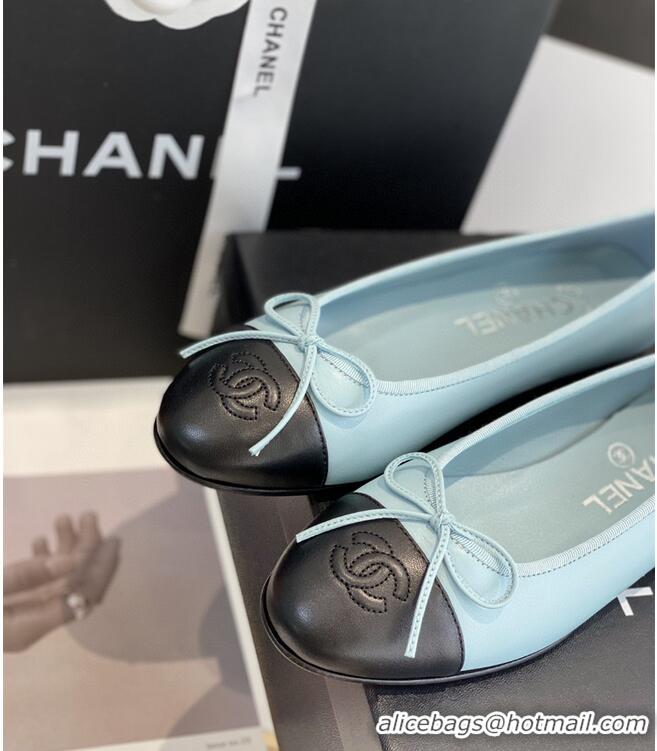 ​Pretty Style Chanel Calfskin  CC Cap Toe Ballet Flats CH5841 Blue/Black