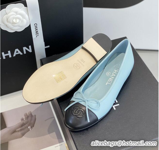 ​Pretty Style Chanel Calfskin  CC Cap Toe Ballet Flats CH5841 Blue/Black