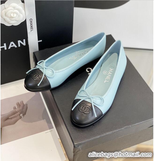 ​Pretty Style Chanel Calfskin  CC Cap Toe Ballet Flats CH5841 Blue/Black