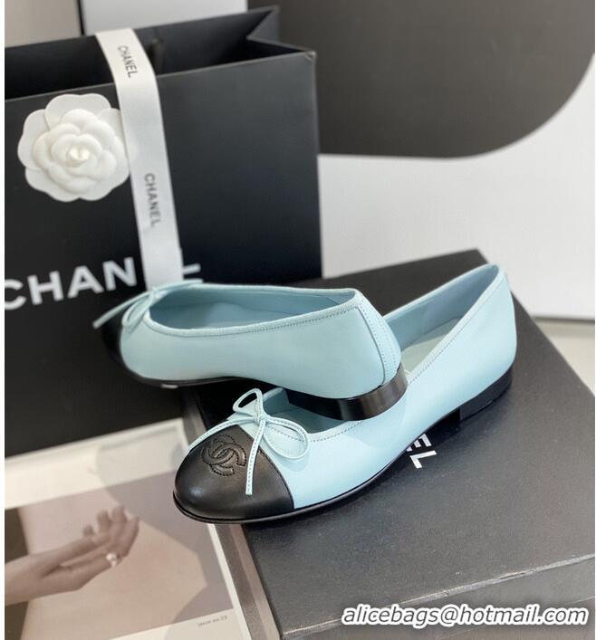 ​Pretty Style Chanel Calfskin  CC Cap Toe Ballet Flats CH5841 Blue/Black