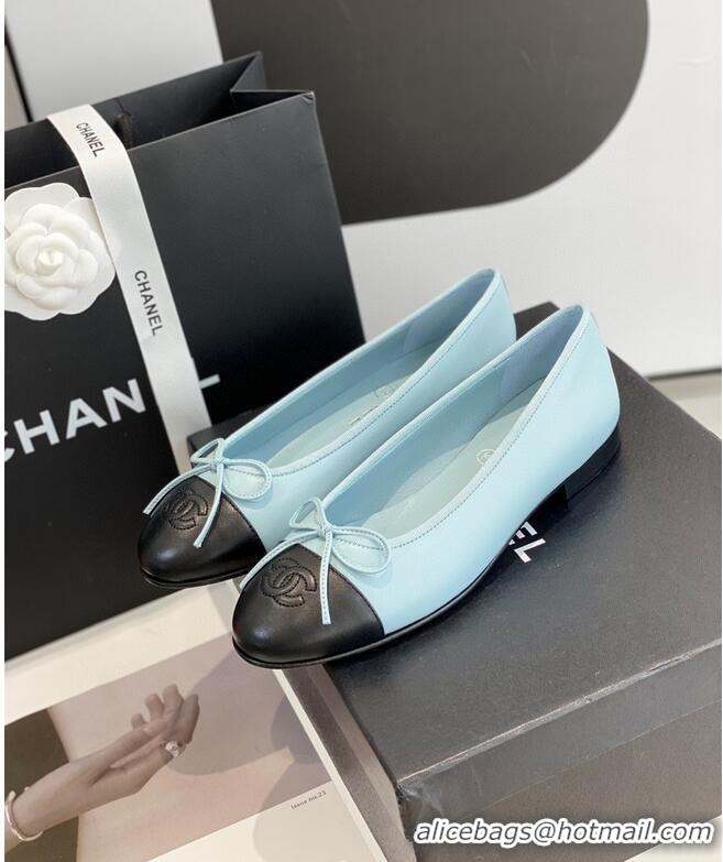 ​Pretty Style Chanel Calfskin  CC Cap Toe Ballet Flats CH5841 Blue/Black