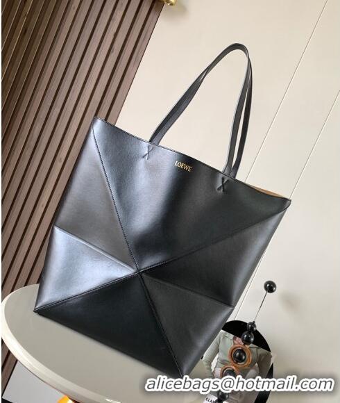 Top Quality Loewe Large Puzzle Fold Tote in shiny calfskin 9033 Black 2023