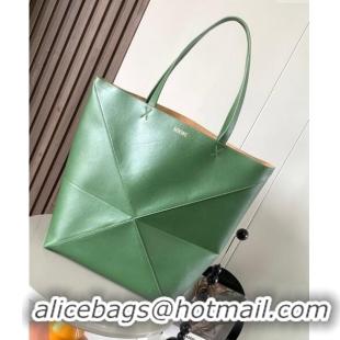 Best Price Loewe Large Puzzle Fold Tote in shiny calfskin Hunter 9033 Green 2023