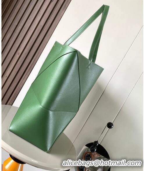 Best Price Loewe Large Puzzle Fold Tote in shiny calfskin Hunter 9033 Green 2023