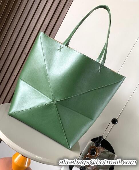 Best Price Loewe Large Puzzle Fold Tote in shiny calfskin Hunter 9033 Green 2023