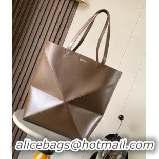 Super Quality Loewe Large Puzzle Fold Tote in shiny calfskin 9033 Umber Brown 2023