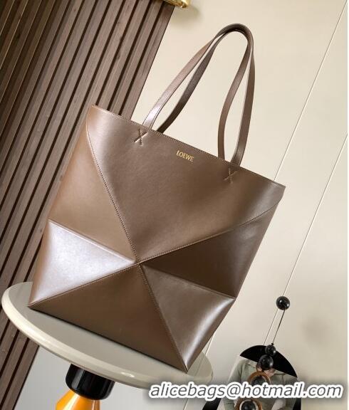 Super Quality Loewe Large Puzzle Fold Tote in shiny calfskin 9033 Umber Brown 2023