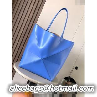 Grade Quality Loewe Large Puzzle Fold Tote in shiny calfskin 9033 Seaside Blue 2023