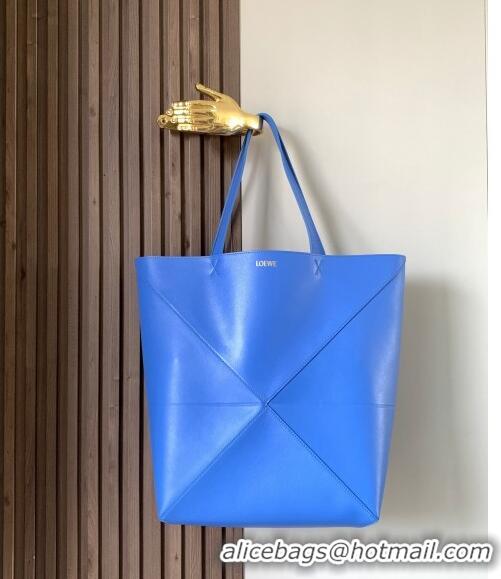 Grade Quality Loewe Large Puzzle Fold Tote in shiny calfskin 9033 Seaside Blue 2023