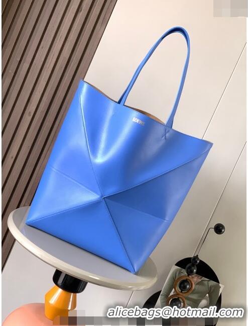 Grade Quality Loewe Large Puzzle Fold Tote in shiny calfskin 9033 Seaside Blue 2023