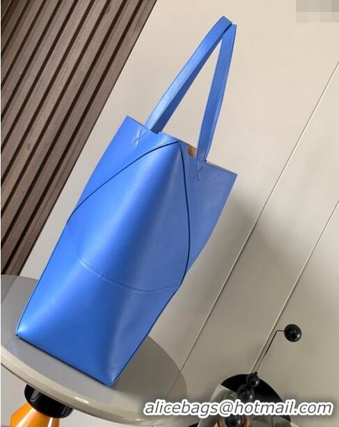 Grade Quality Loewe Large Puzzle Fold Tote in shiny calfskin 9033 Seaside Blue 2023