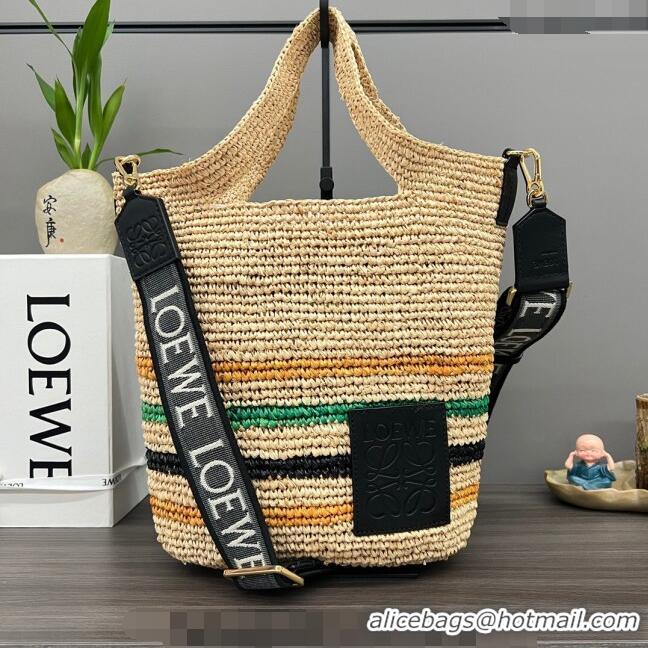 Grade Design Loewe Mini Slit Tote bag in striped raffia straw and calfskin 101131 Beige/Multicolor 2023