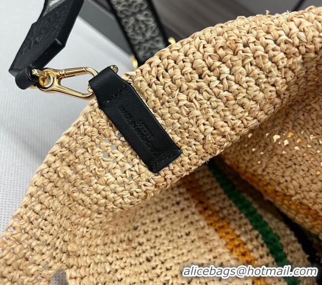 Grade Design Loewe Mini Slit Tote bag in striped raffia straw and calfskin 101131 Beige/Multicolor 2023