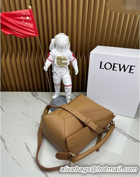 New Design Loewe Small Puzzle Edge bag in Grained Calfskin 062117 Brown 2023