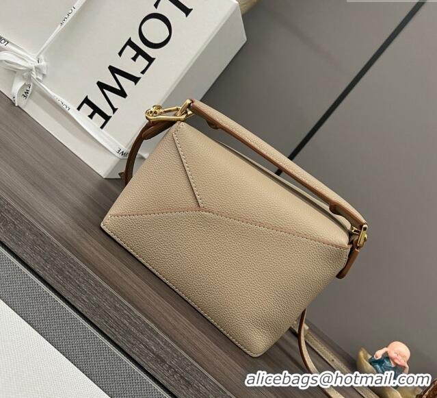 Luxury Cheap Loewe Mini Puzzle Edge bag in Grained Calfskin 062312 Beige 2023