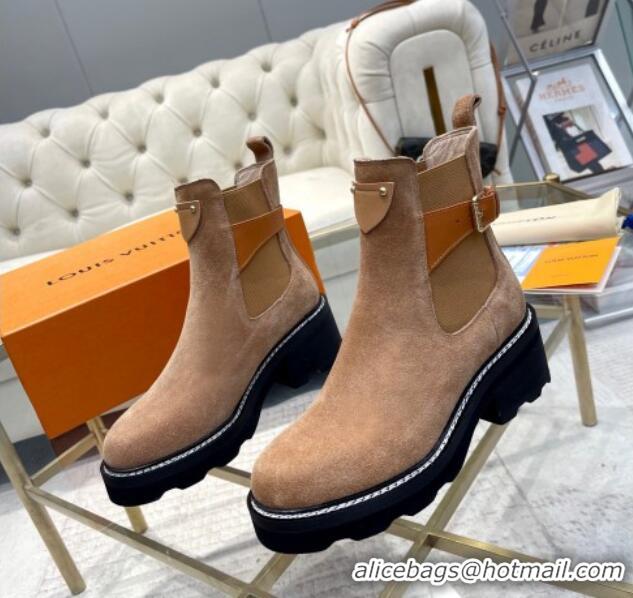 Good Looking Louis Vuitton LV Beaubourg Ankle Boots in Suede Light Brown 0226147