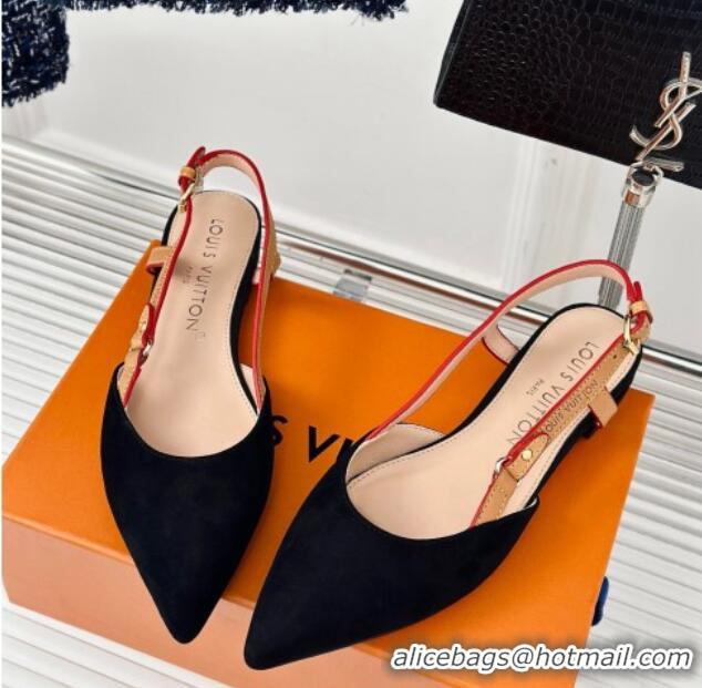 Popular Style Louis Vuitton Blossom Slingback Flat Ballerinas in Suede Black 0320013