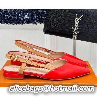 Good Quality Louis Vuitton Blossom Slingback Flat Ballerinas in Patent Leather Red 320012