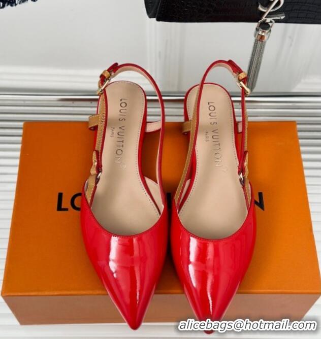 Good Quality Louis Vuitton Blossom Slingback Flat Ballerinas in Patent Leather Red 320012