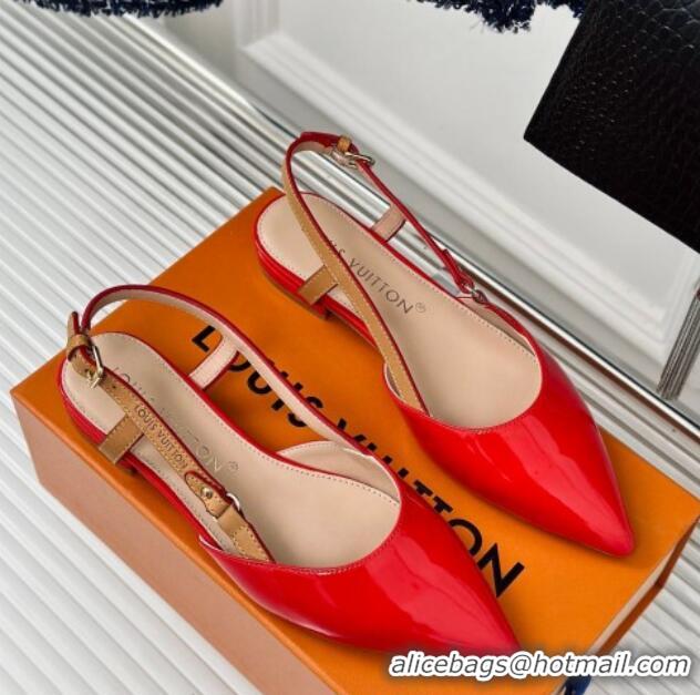 Good Quality Louis Vuitton Blossom Slingback Flat Ballerinas in Patent Leather Red 320012