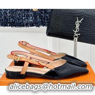 Best Grade Louis Vuitton Blossom Slingback Flat Ballerinas in Patent Leather Black 0320010