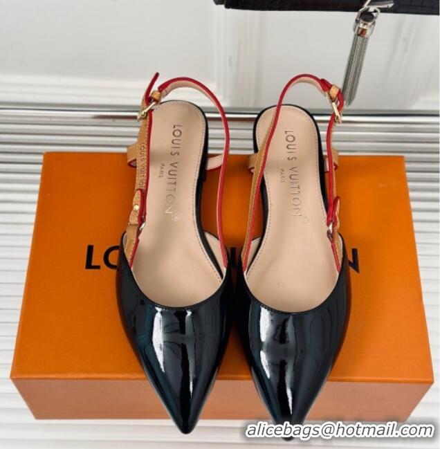 Best Grade Louis Vuitton Blossom Slingback Flat Ballerinas in Patent Leather Black 0320010