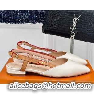 Good Product Louis Vuitton Blossom Slingback Flat Ballerinas in Patent Leather White 0320014