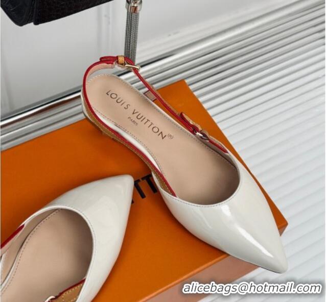 Good Product Louis Vuitton Blossom Slingback Flat Ballerinas in Patent Leather White 0320014