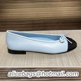 New Fashion Chanel Ballet Flats Lambskin And Grosgrain CH2819 Light Blue/Black