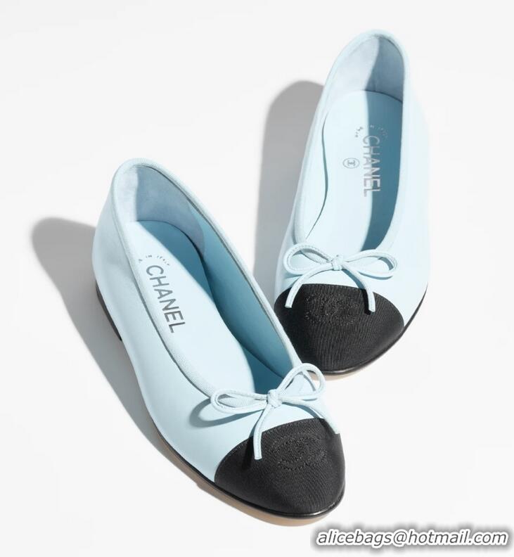 New Fashion Chanel Ballet Flats Lambskin And Grosgrain CH2819 Light Blue/Black