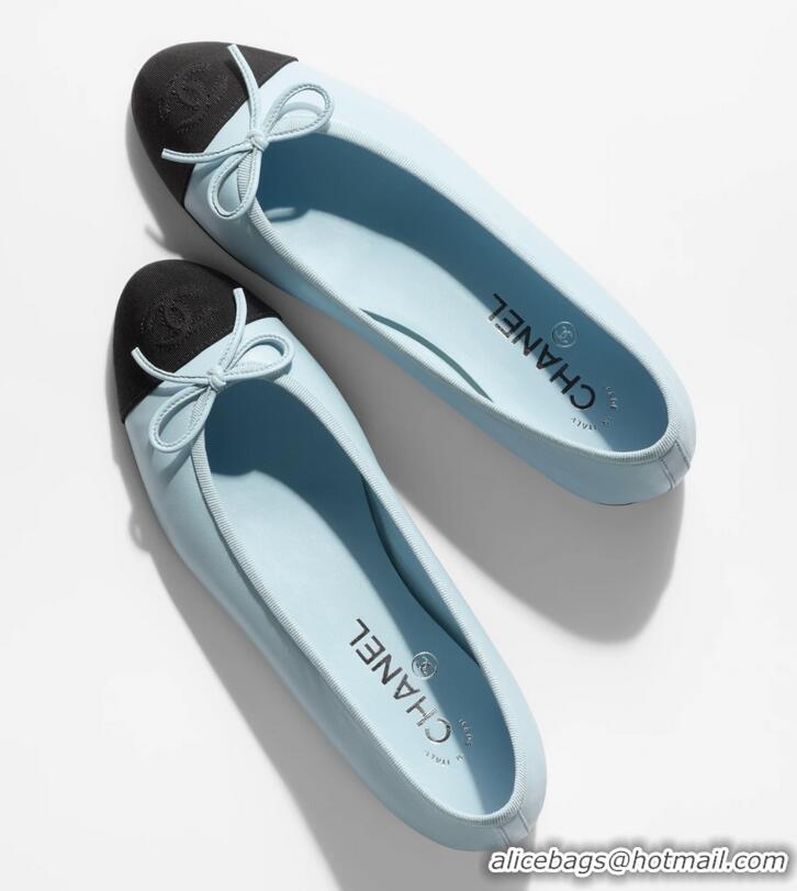 New Fashion Chanel Ballet Flats Lambskin And Grosgrain CH2819 Light Blue/Black