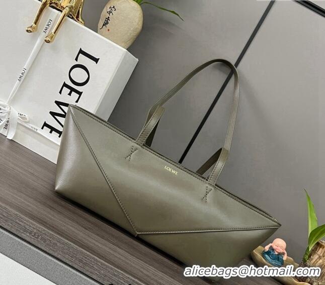 Discount Loewe Cropped Puzzle Fold bag in shiny calfskin 052313 Khaki Green 2023