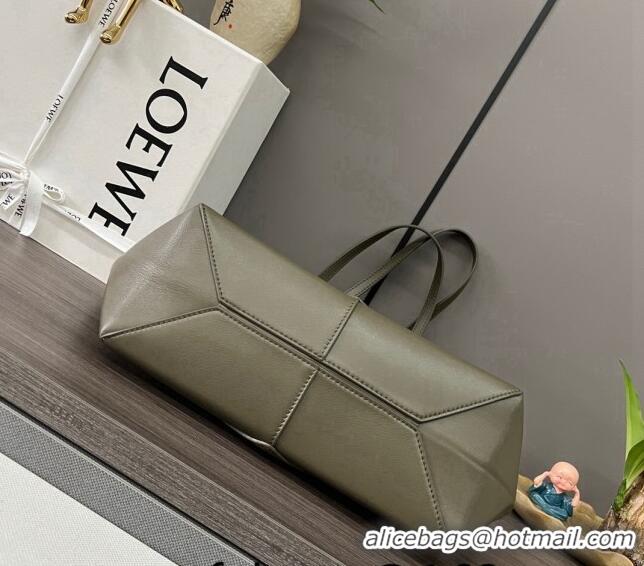 Discount Loewe Cropped Puzzle Fold bag in shiny calfskin 052313 Khaki Green 2023