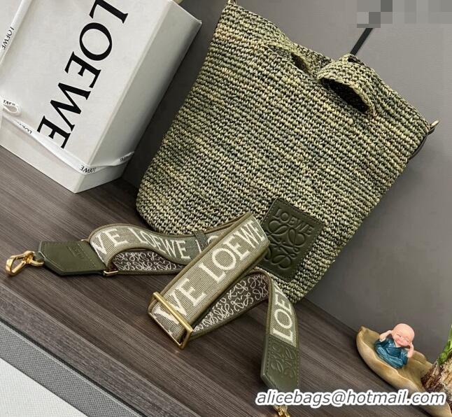 Free Shipping Loewe Mini Slit Tote bag in striped raffia straw and calfskin 101131 Green 2023