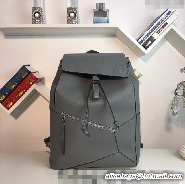 Promotional Loewe Puzzle Backpack Bag in Grained Calfskin 10288 Grey 2023