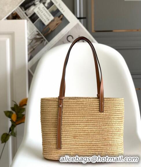 Inexpensive Loewe Small Square Basket Bag in Raffia Straw and Calfskin 10112 Brown 2023