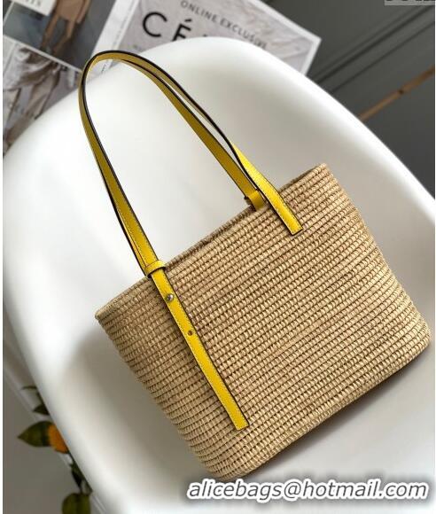 Super Quality Loewe Small Square Basket Bag in Raffia Straw and Calfskin 10112 Yellow 2023