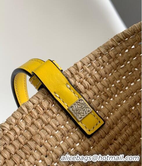 Super Quality Loewe Small Square Basket Bag in Raffia Straw and Calfskin 10112 Yellow 2023