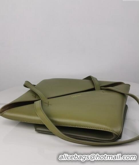 Discount Loewe Medium Puzzle Fold Tote in patchwork calfskin LO1047 Khaki Green/Light Green 2023